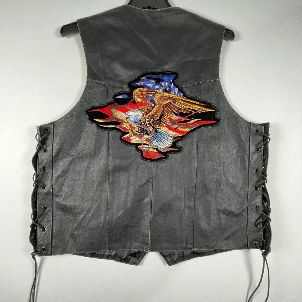 Highway Hawks Leather Biker Vest Patches American Flag Eagle 2XL - Picture 10 of 10